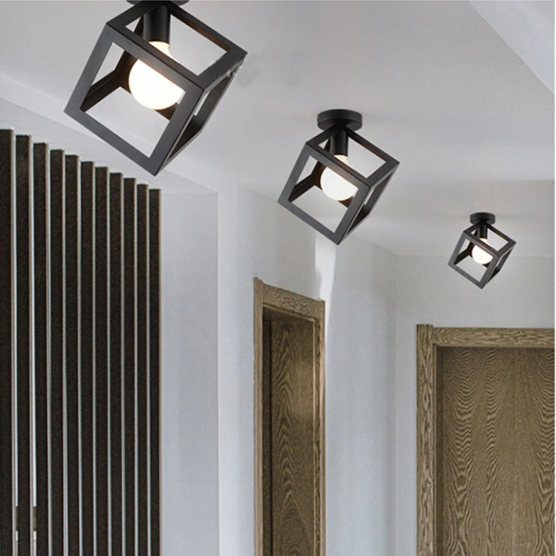 Industrial Ceiling Light Black Wrought Iron Vintage Lighting Fixtures for Corridor Aisle Kitchen Balcony Porch Hotel Retro Lamp ceiling lamp