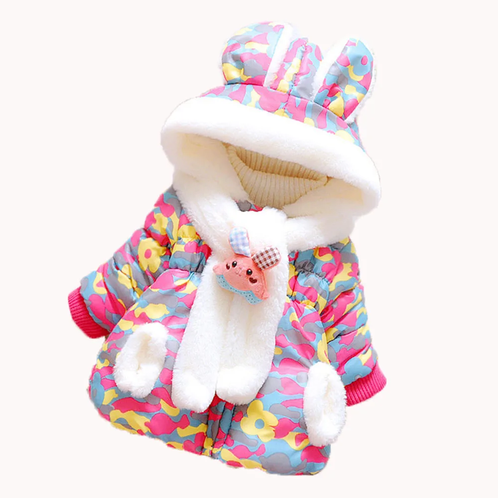 Baby Girl Winter Clothes Baby Coat Hooded Jacket Cartoon Rabbit Ears