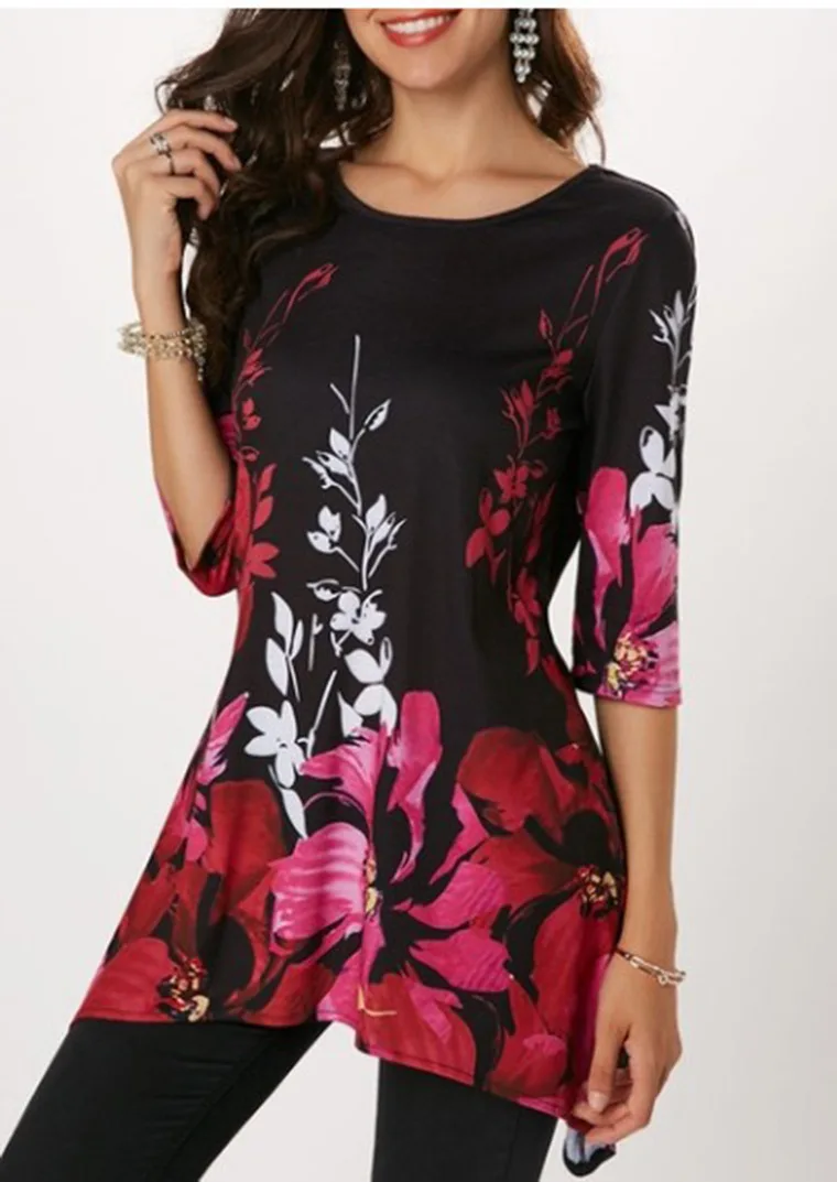 

O Neck Floral Print Tshirt Women 2019 New Arrival Spring Summer Casual Clothing Plus Size Sexy Slim Cute Tops Tees Lady T Shirt