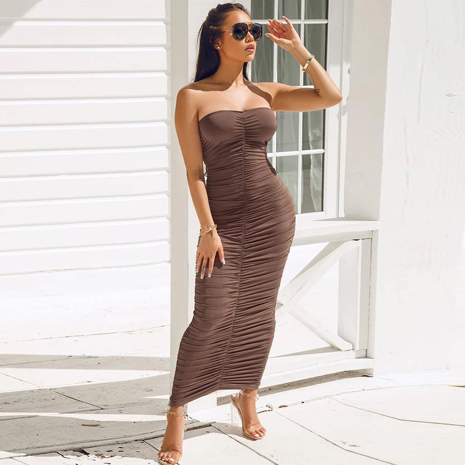 Seamyla Новое сексуальное облегающее платье Vestidos 2019 летнее без бретелек серое
