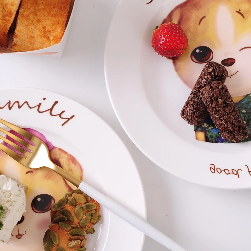 8inch cartoon Creative hand-painted ceramic tableware microwave heating plate ceramic children's tableware