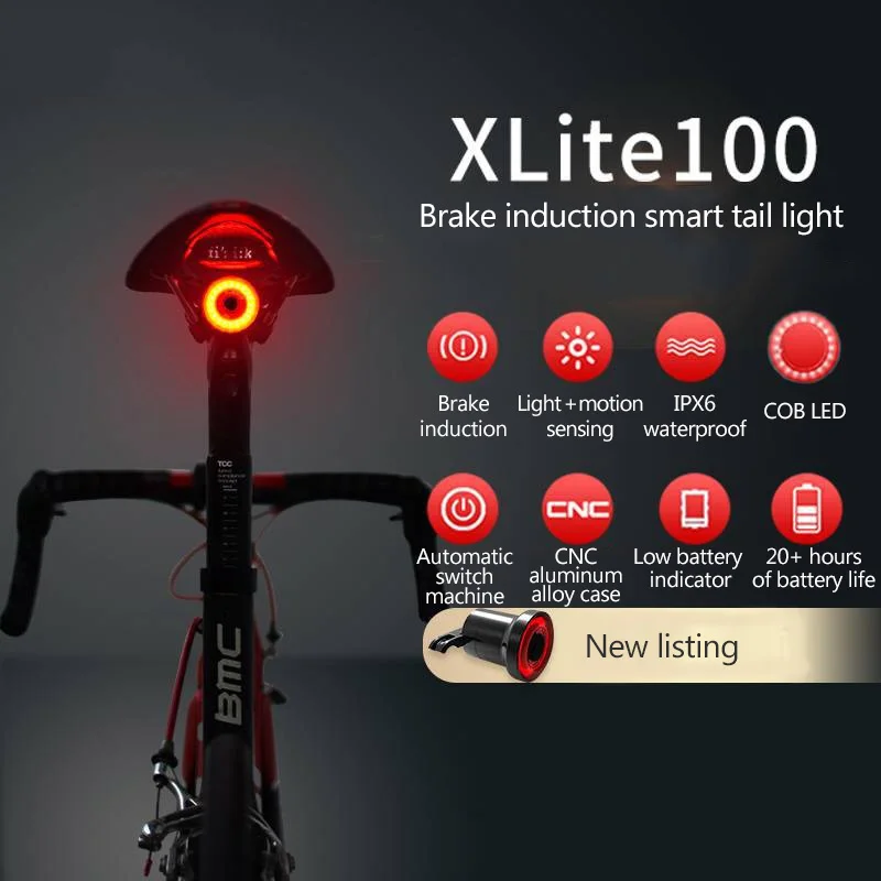 XLITE100 умный цикл задняя лампа ж/торможение Авто/ручное управление до 50 часов время горения сплав корпус USB зарядка
