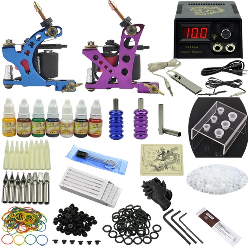 Fashion Tattoo Art Complete Tattoo Kit 2 Machine Guns Prfessional Tattoo Set Equipment Power Supply 7 Color Inks MC-KIT-A2002 Fashion Tattoo Art Complete Tattoo Kit 2 Machine Guns Prfessional Tattoo Set Equipment Power Supply 7 Color Inks MC-KIT-A2002