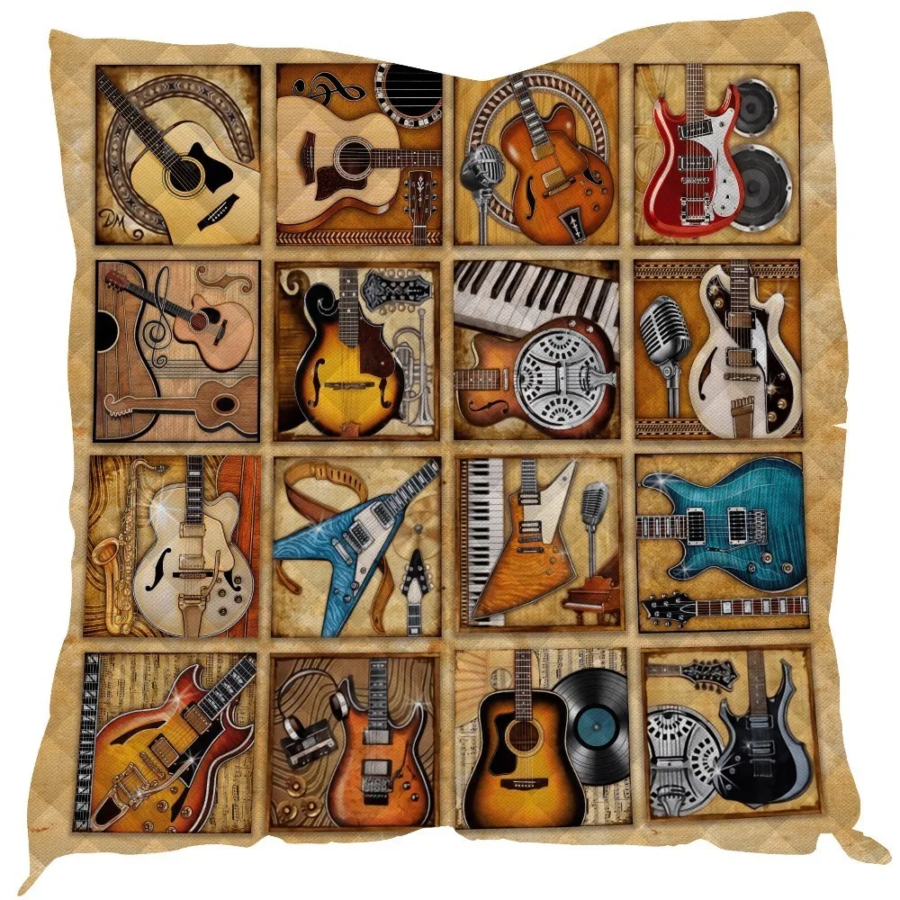

Summer Guitar Print Quilt For Kids School Adults Bed Soft Warm Thin Blanket Cotton Quilt King Size Wholesale Custom Pattern