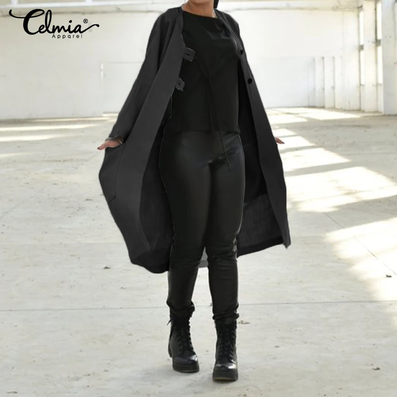 

Women Vintage Cotton Kimono Cardigan Long Tops Celmia 2019 Autumn Long Sleeve Casual Female Shirts Loose Buttons Blusas Coat 5XL