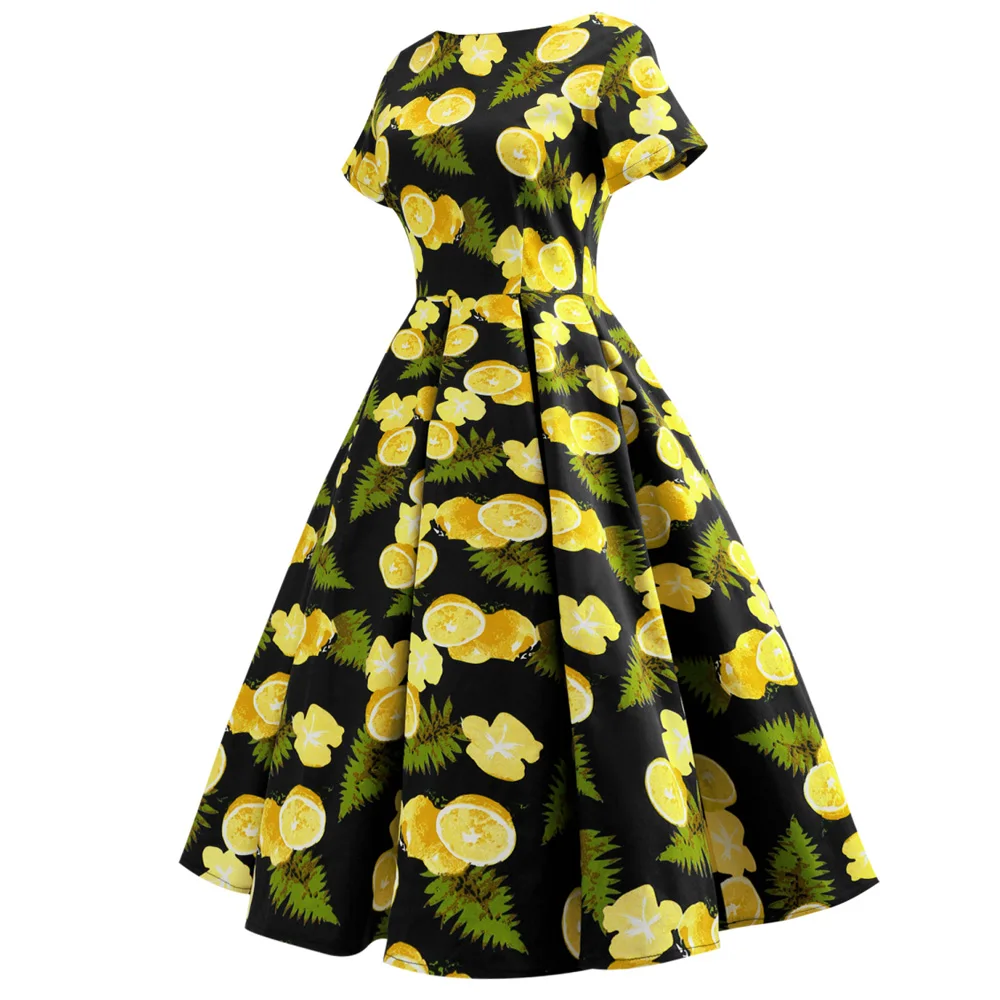 Женское винтажное платье Kenancy с принтом лимона на лето и осень женское Vestidos 50 s