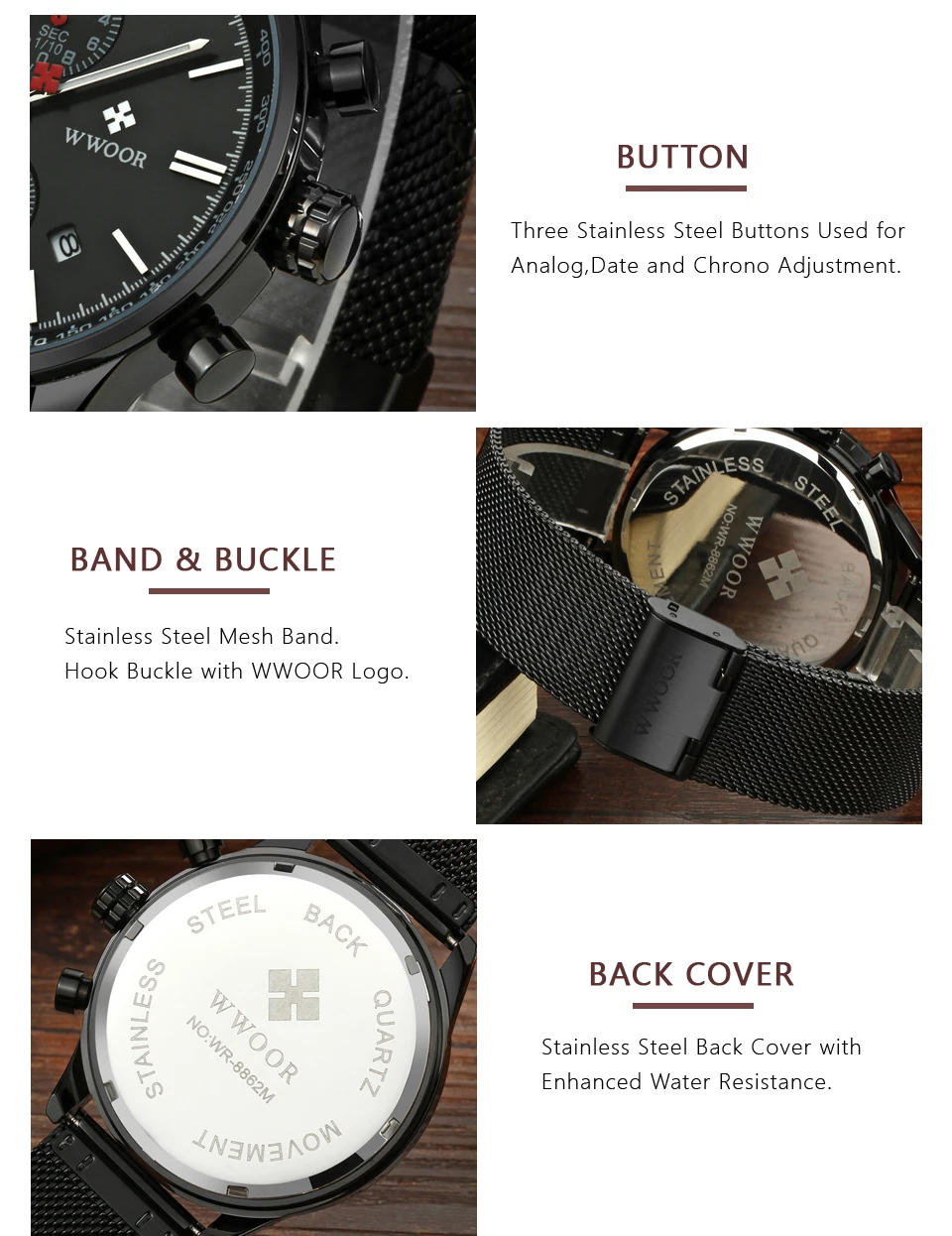 WWOOR Топ бренд класса люкс для мужчин s часы бизнес хронограф водонепроницаемый золото нержавеющая сталь спортивные мужские кварцевые наручные часы Мужские часы