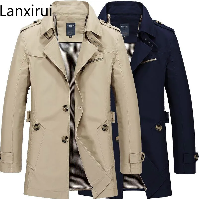 

2018 New Fashion Men Are Upscale In Winter Slim Fit Casual Trench Coat /Male Pure Color Pure Cotton Long Jackets S -5xl