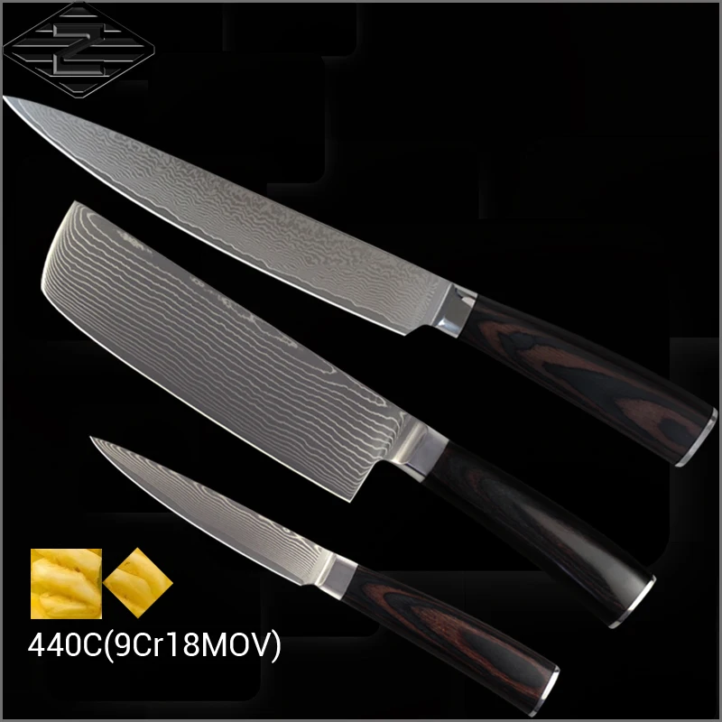 XYJ Brand 4.5" 7" 8" utility chopper slicing knife damascus pattern