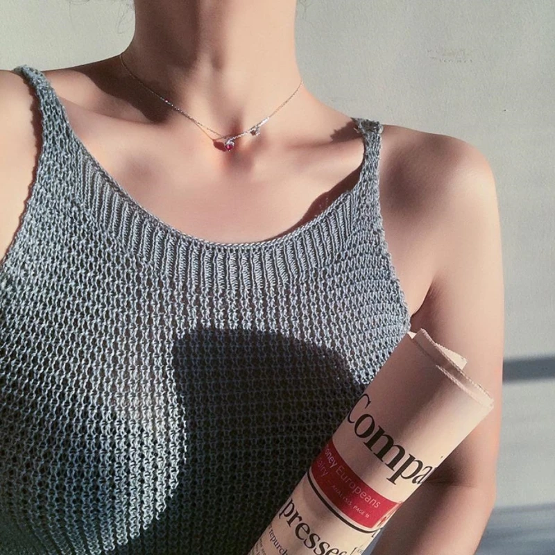 Clavicle Chain Short Girl Heart Retro Red Gift 925 Sterling Silver Temperament Personality Fashion Female Necklace SNE071 - Image 2