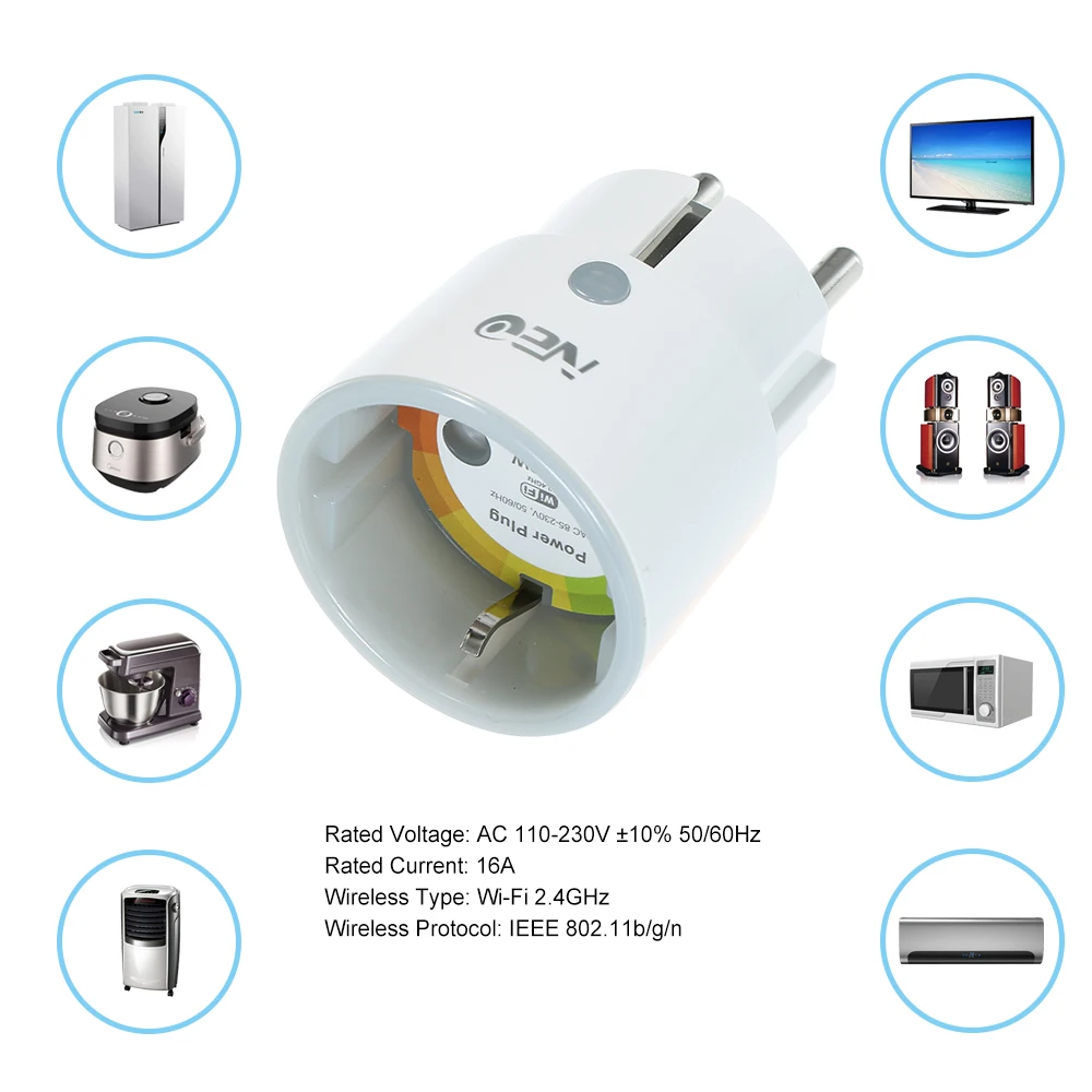 2 шт./лот NEO умная розетка Wi-Fi 3680 Вт 16A контроль энергии таймер переключатель ЕС розетка голос для Alexa Google Home
