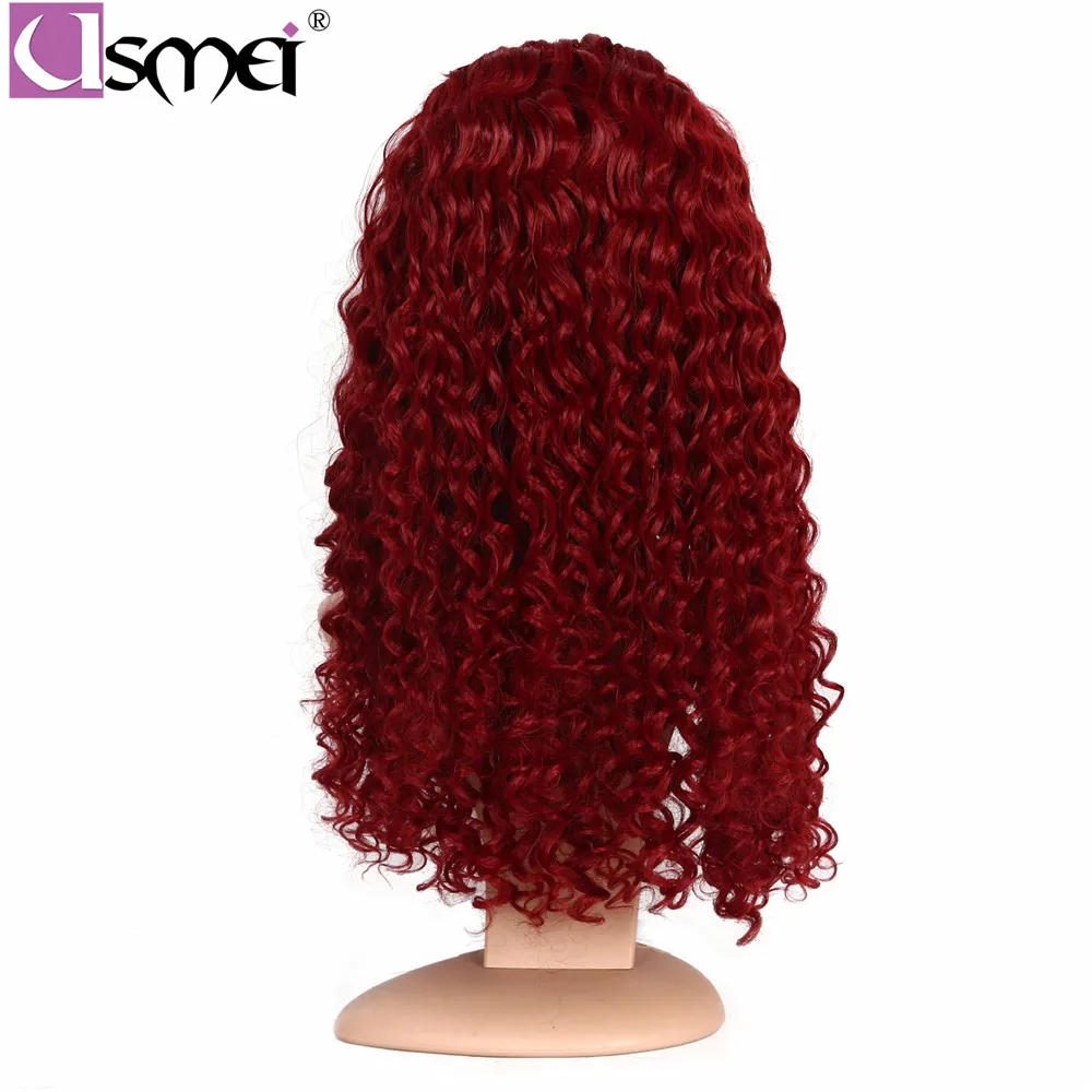 USMEI парик с кружевом спереди 26 дюймов длинные афро кудрявые красные синтетические парики для женщин волосы термостойкие волокна натуральные волосы линии Косплей
