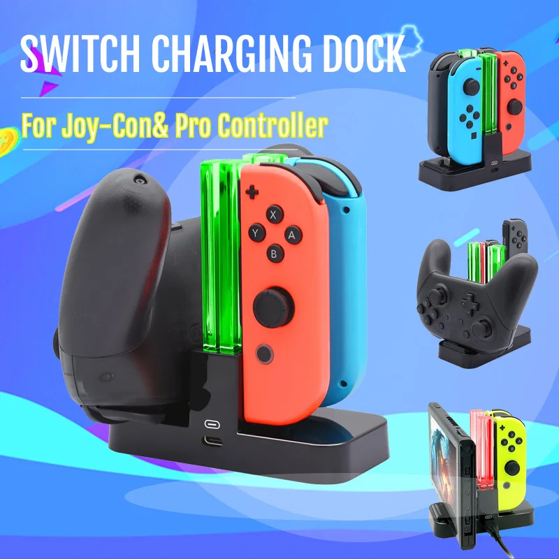 

LED Charging Dock For Nintend Switch Controller Joy-con Charging Station & Pro NS Switch 4 in1 Nintendo Gamepad Charger