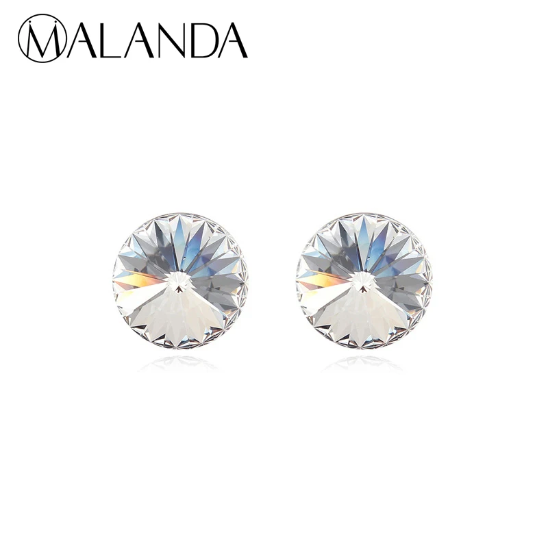 

MALANDA Brand Round Real Crystals From Swarovski Earrings For Women New Fashion Stud Earrings Wedding Party Jewelry Girl Gift
