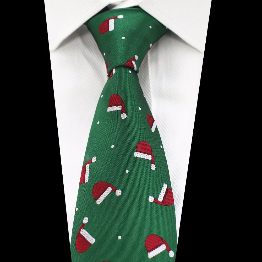 

GUSLESON Brand New Christmas Tie Tree Prinetd Silk Jacquard Weave 8cm Necktie Corbatas Vestidos Hat Pattern Cravat Neck Ties