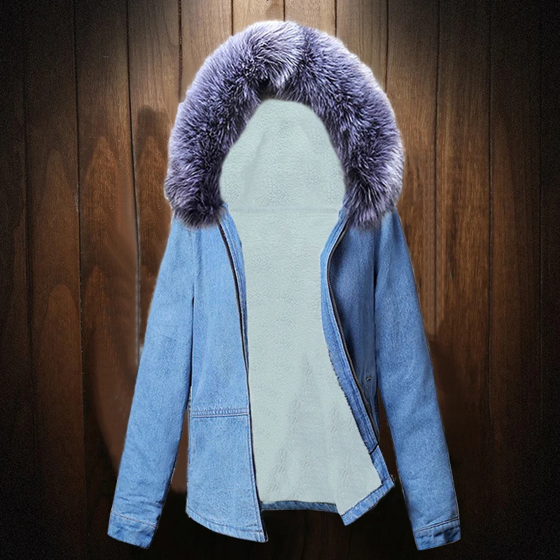 

2019 Women Spring Autumn winter Denim Jacket faux fur Denim Coat women Hooded Casual Clothing Overcoat Tops Female Jeans Coat