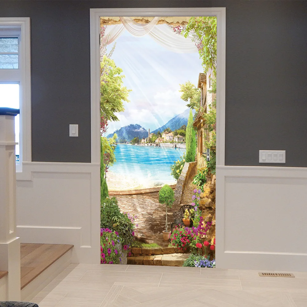 

Self Adhesive 3d Door Sticker Buildings Scenery Home Decorations Waterproof Prints PVC Posters Pictures Suit For Children Room