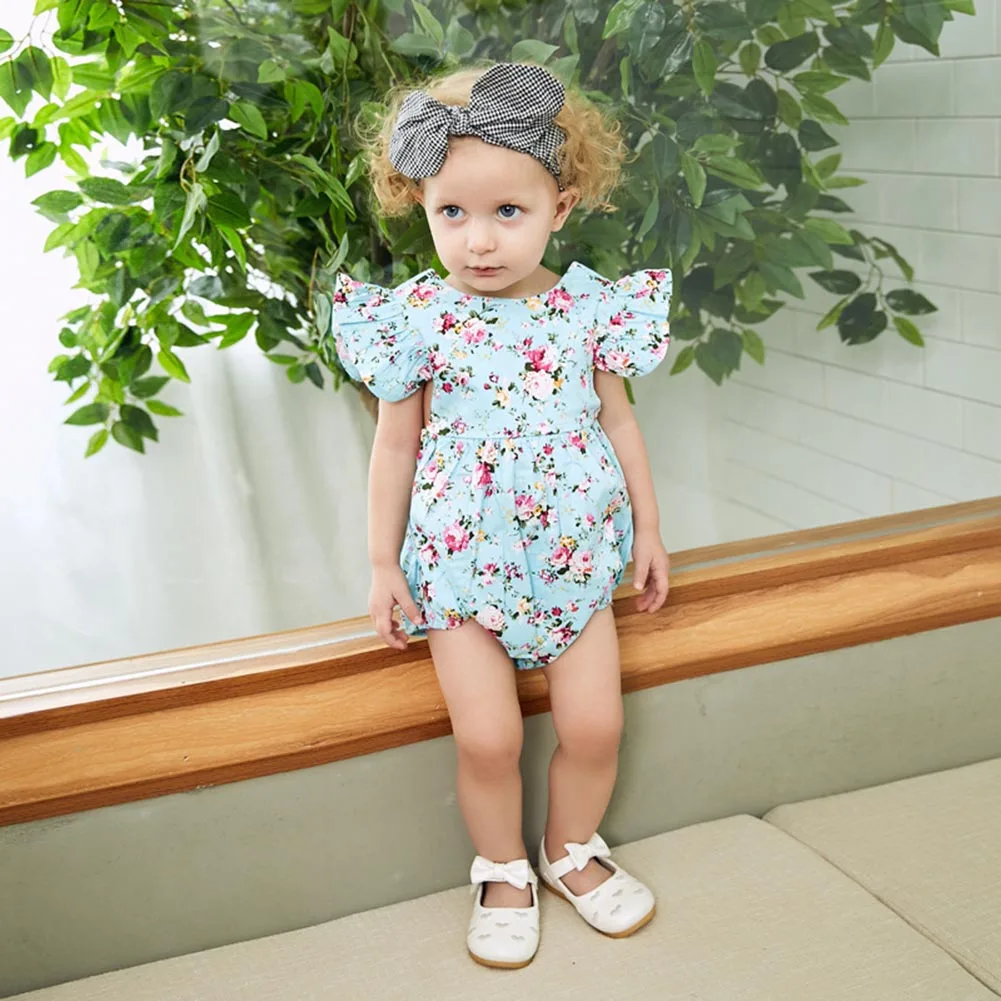 

Children Kids Girl Bodysuit Jumpsuit Jumper Round Neck Floral Summer Cute Clothing M09