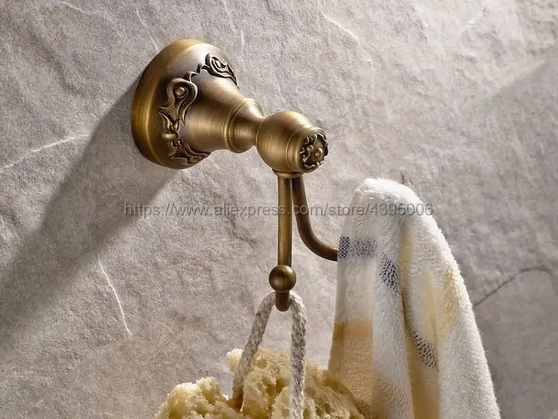 

Vintage Antique Brass Coat Racks Towel Hook Round Base Robe Hook Wall Mounted Bathroom Accessories Bba431