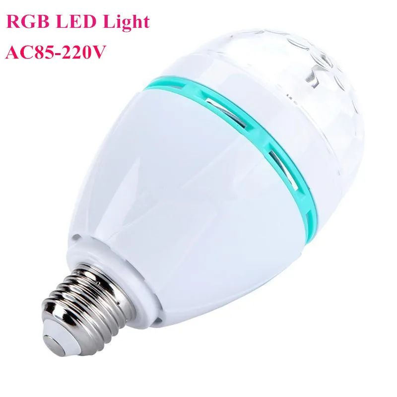 1 шт. Полноцветный 3 Вт RGB E27 LED Кристалл Свет этапа Авто вращающийся лампы AC 85-265 В лазерный Дискотека DJ праздник лампа танца