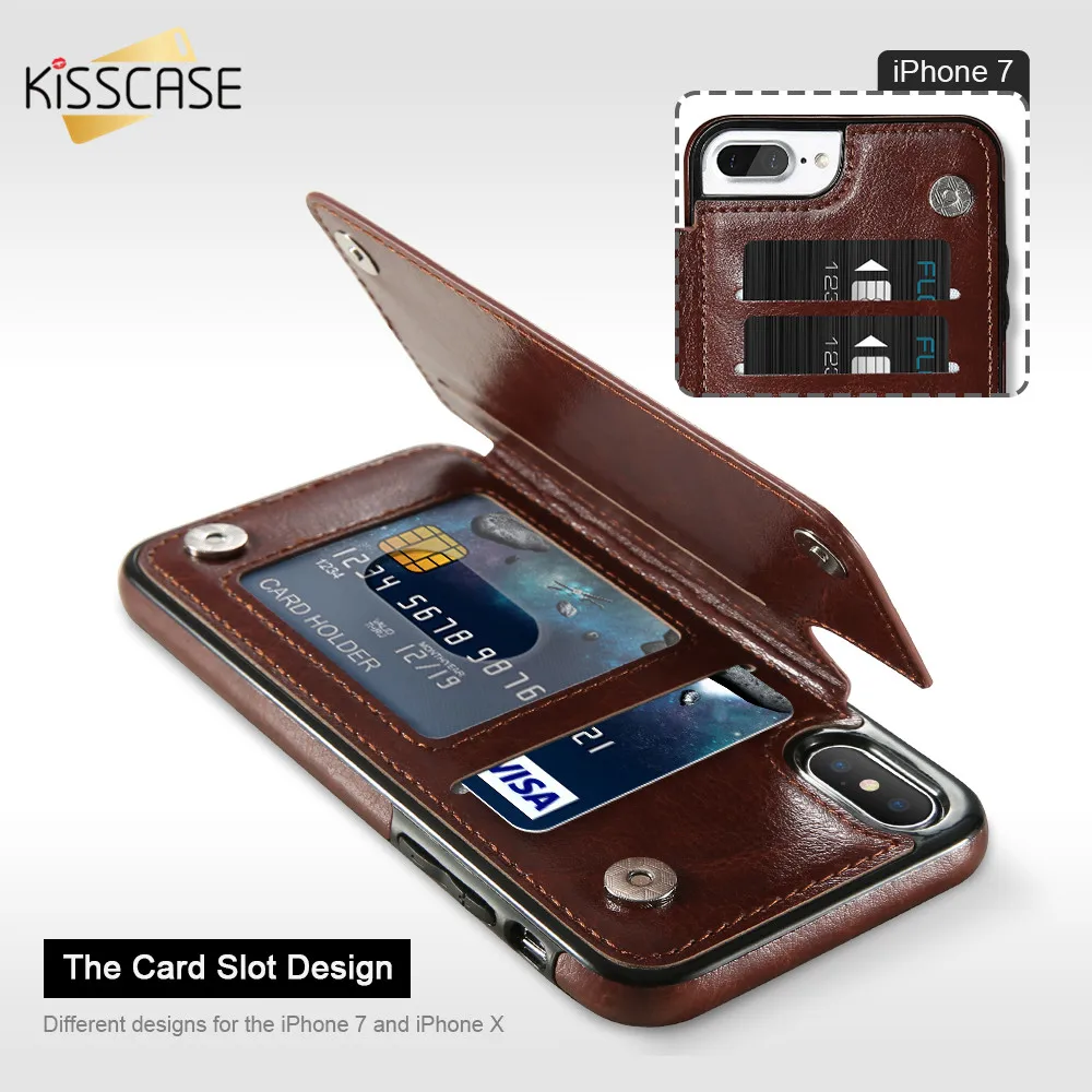KISSCASE Luxury Flip Leather Wallet Case For iPhone X XR