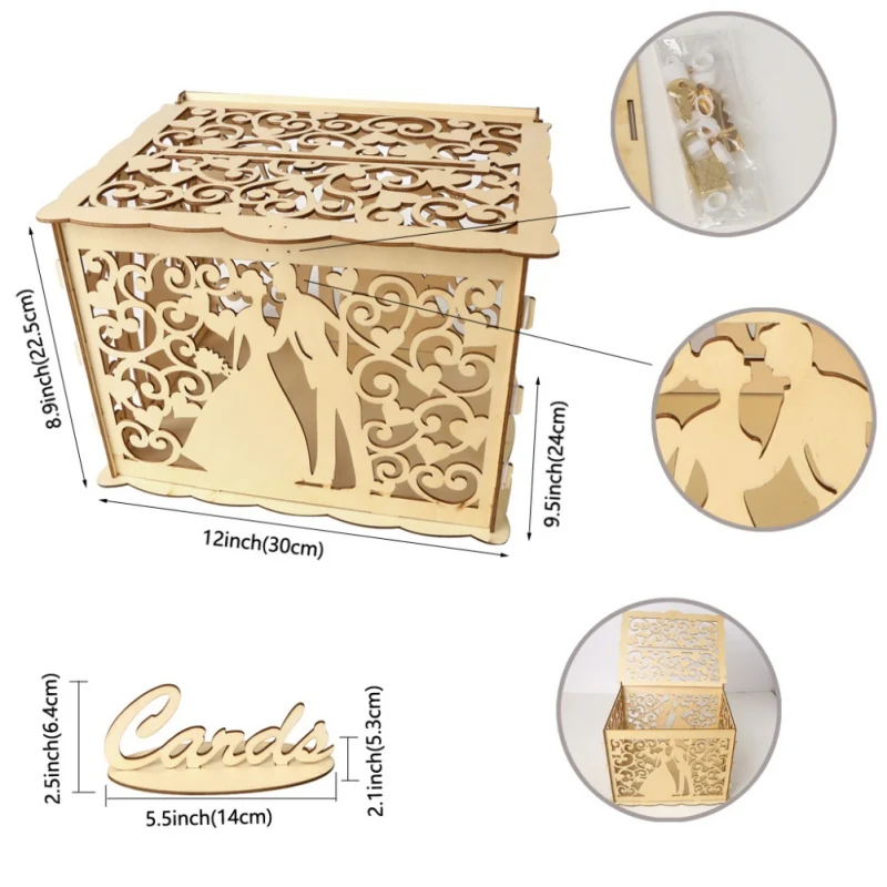 

Hollow Design DIY Wedding Card Box With Lock And Card Sign Gift Card Diy Rustic Hollow Wedding Money Box Wedding Anniversary