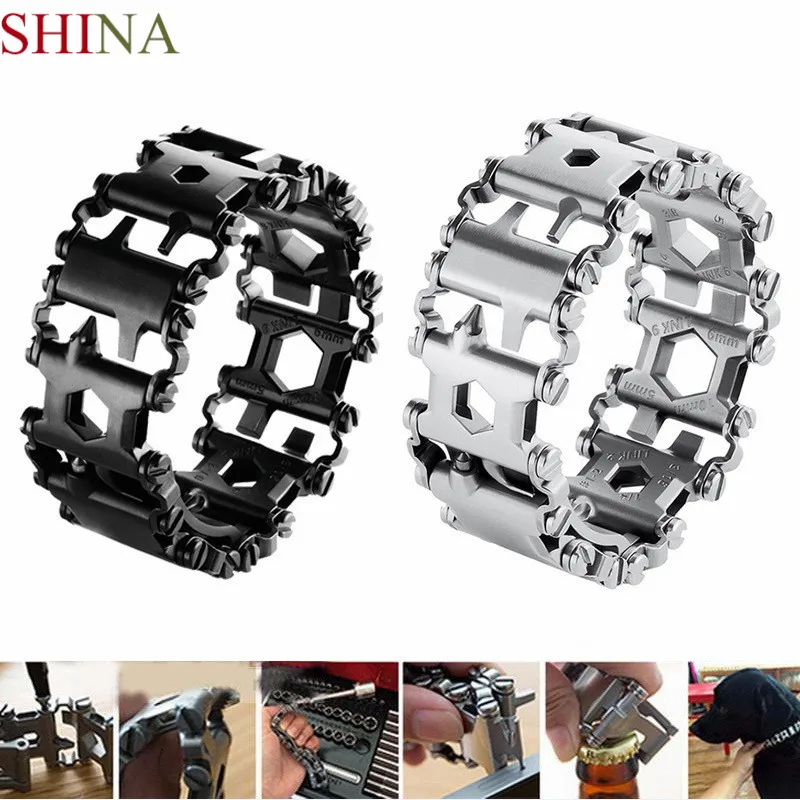 

SHINA Multifunction Tread Bracelet Stainless Steel Outdoor Tools Kit Protable Multitool Bracelet Screwdriver Wareble
