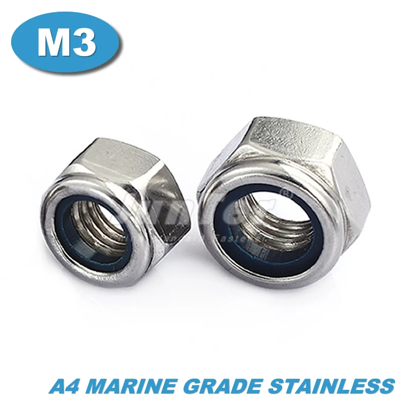 

100pcs/lot DIN985 M3 A4 Marine Grade Stainless Nyloc Lock Nuts Locknut