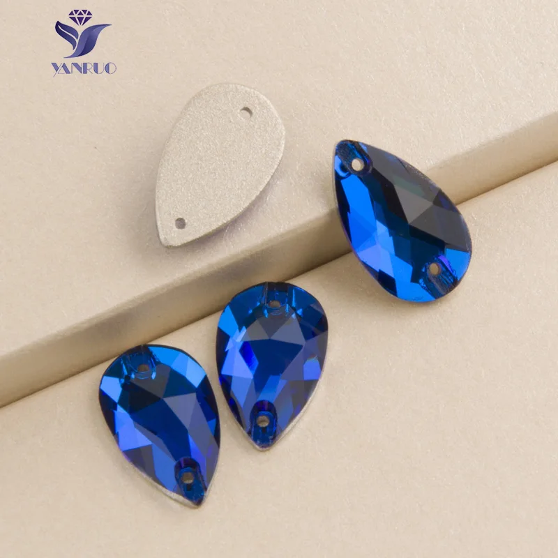 

YANRUO 3230 Drop Capri Blue Sewing Glass Rhinestones Flatback Sew On Stones Crystals For Wedding Dresses