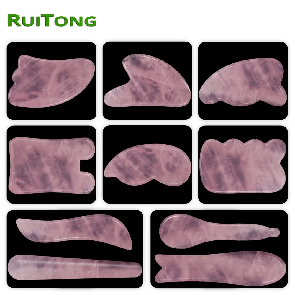 Прямая Jade Гуа Ша массаж камень розового кварца Guasha нефрита массажер Природный кристалл Yoni Wand лица Гуа Ша массаж RUITONG