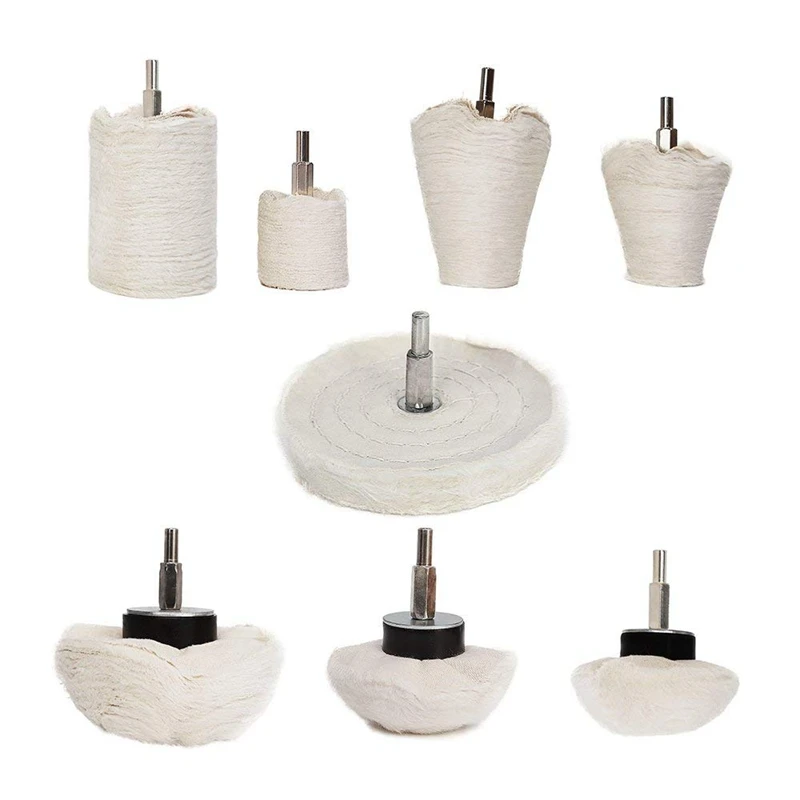 Drilling And Polishing Wheel 8 Pieces Of White Polishing Mop Wheel Cone / T-Shaped Wheel Grinding Head Band 1/4 Handle Suitabl