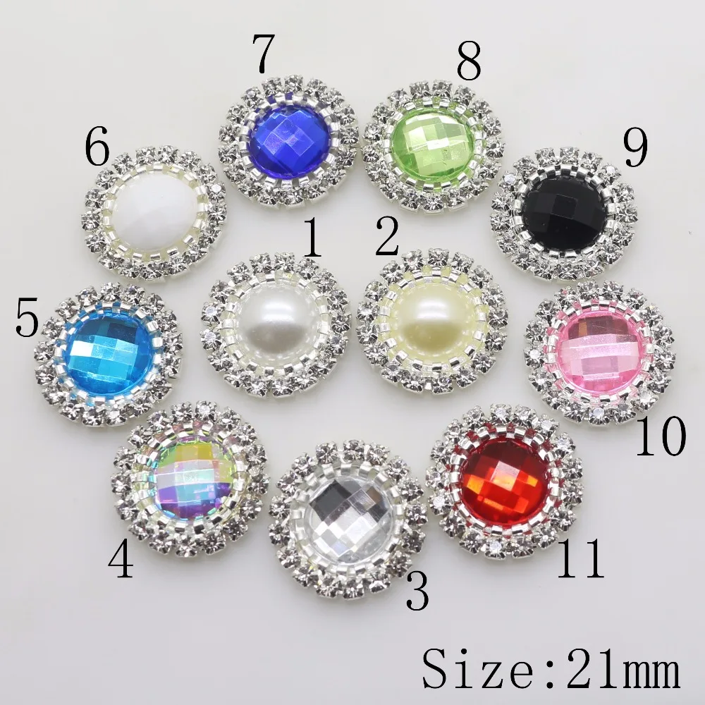 

High quality 2017 New 21MM lvory pearl button silver metal Rhinestone Acrylic button DIY apparel Invitation Wedding Decoration