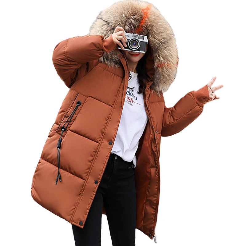 2017 winter women hooded coat fur collar thicken warm long