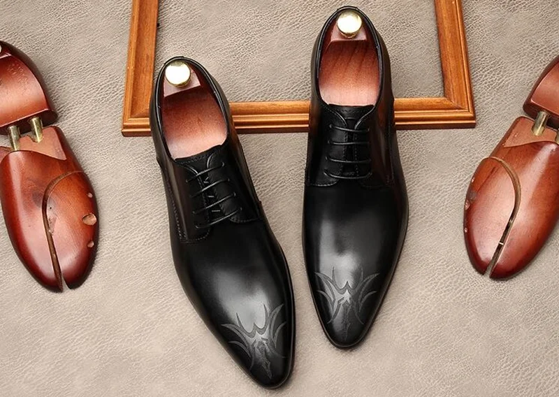OMDE/модельные туфли с острым носком; Мужская модная кожаная Свадебная обувь с принтом; Роскошные деловые офисные туфли на шнуровке; Мужская официальная обувь