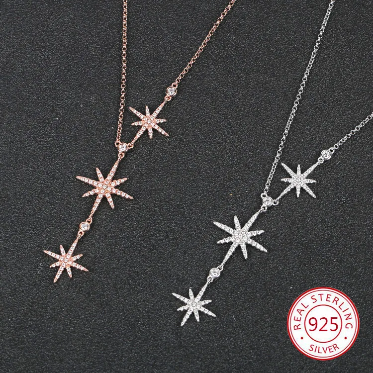 

S925 Sterling Silver Necklace Star Shape Inlay Meteorite Pendant Clavicle Chain Accessories Fashion Jewelry 2019 new hot