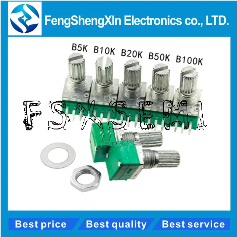 10pcs/lot RK097G 6Pin 5K 10K 20K 50K 100K B5K with a switch audio shaft 15mm amplifier sealing potentiometer Multiturn Potentiometer Linear Potentiometer Rotary Potentiometer Potentiometer Kit Trimmer Potentiometer Adjustable Resistor