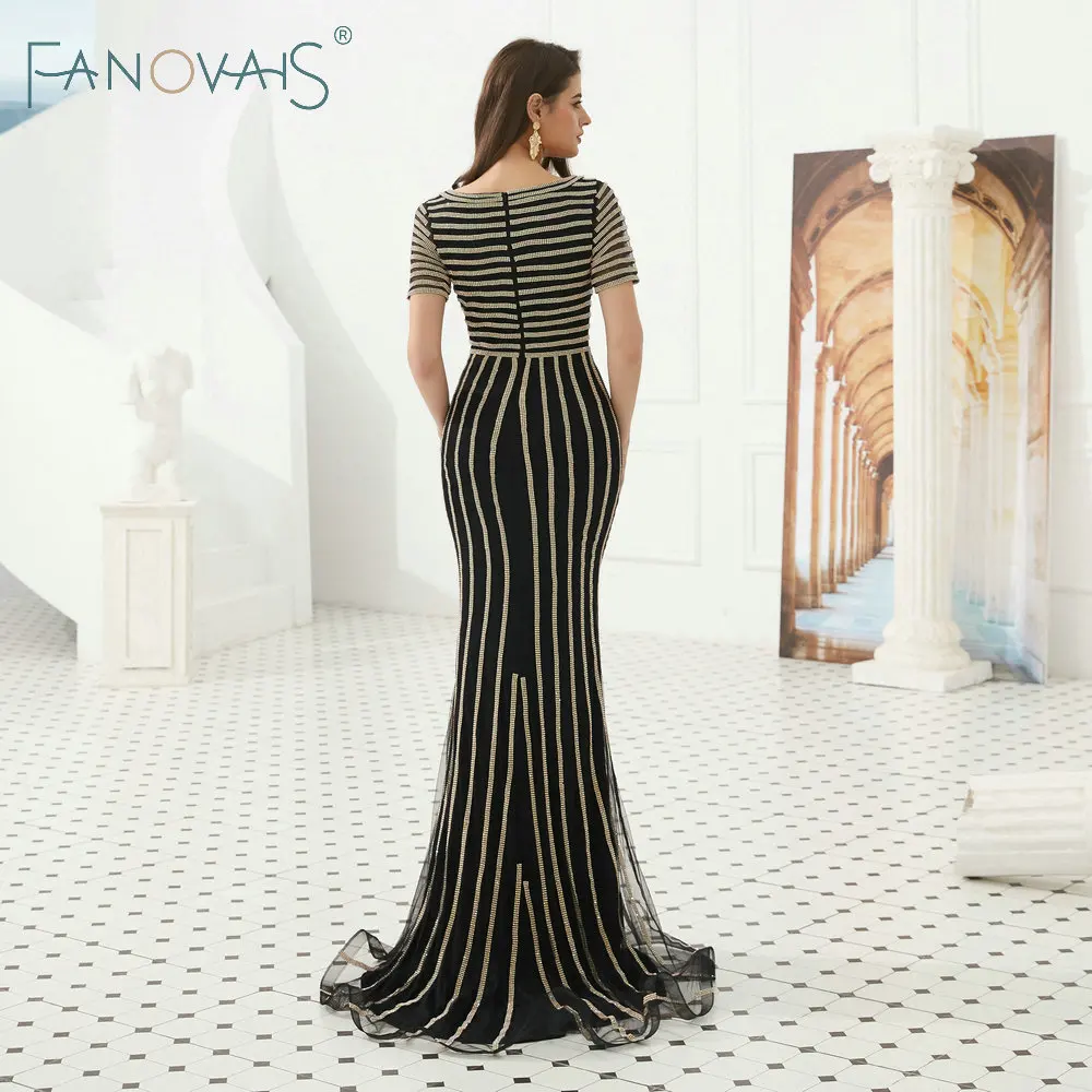 Роскошные черные вечерние платья с полосой Русалка 2019 Vestido De Fiesta Robe Soiree золотые