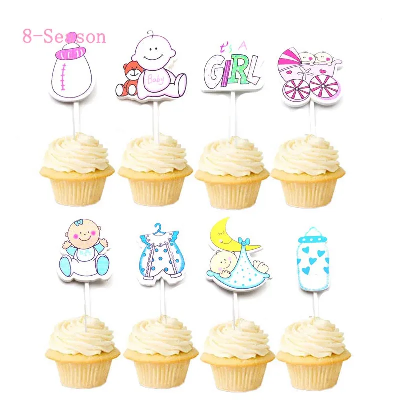 

8-Season 20Pcs/lot Baby Shower Cupcake Toppers Happy Birthday Party Baby Shower Children Party Decor Kids Cake Decor Supplies