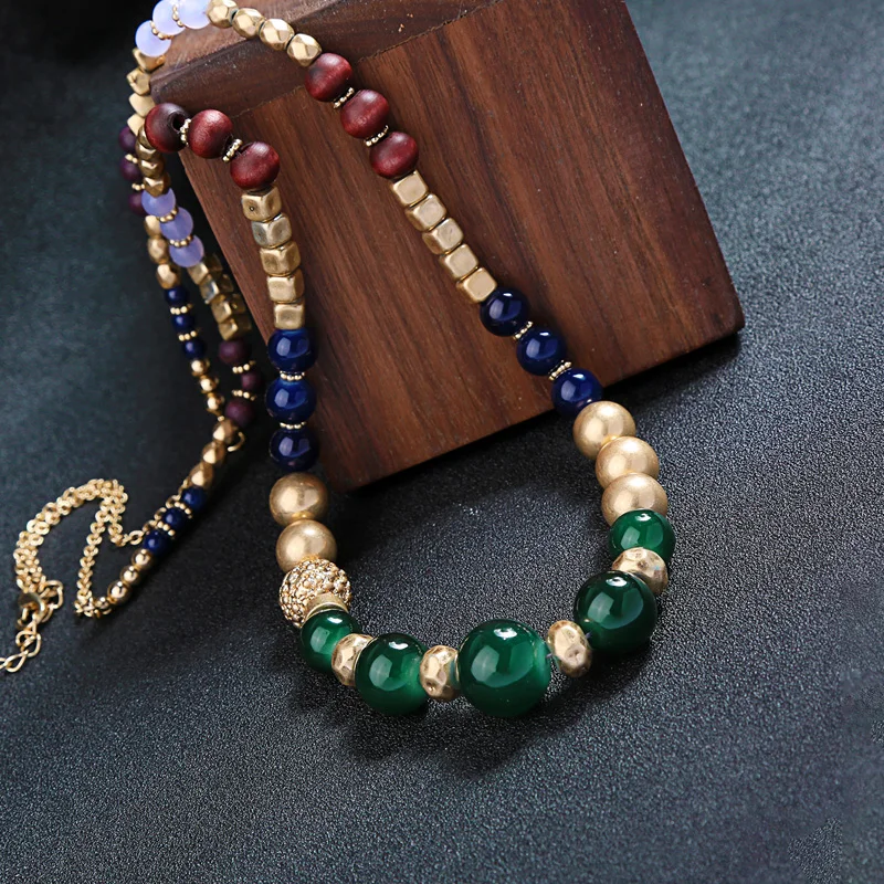 

Copper Coating Acrylic Beads Long Necklace Ethnic Colorful Wood Glass Beads Necklace New Sweater Chains For Women Jewelry