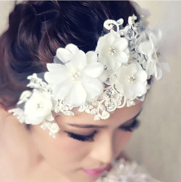 Por White Hair Flowers Lots From Handmade Wedding Hair Flower Crytal Pearls Bridal Accessories White Jewelry Bride Flowers Headpiece
