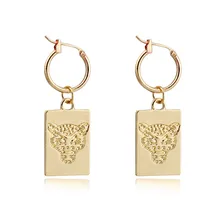 Dayoff Европа золото серебро прямоугольная голова леопарда обруч серьги животных круглый тег серьги для женщин ювелирные изделия маленькие длинные серьги E837