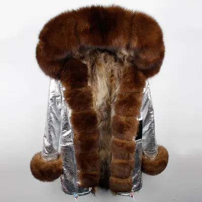 Натуральная меховая подкладка, камуфляжное меховое пальто, женская верхняя одежда, съемная зимняя куртка, большой воротник из меха енота, пальто с капюшоном, парки - Цвет: 2