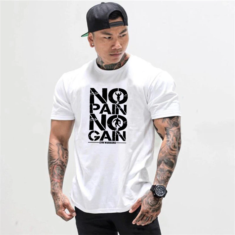 筋肉男ブランド男性の痛みなし利得ジムtシャツ ボディービルフィットネストレーニング服の綿のtシャツ Gym T Shirt Brand T Shirtt Shirt Aliexpress