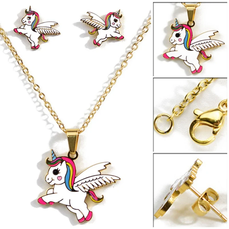 

Cartoon Cute Pink Horse Unicorn/Dog/Cat Design Enamel Gold Color Necklaces Fashion Jewelry Kids Gift sieraden