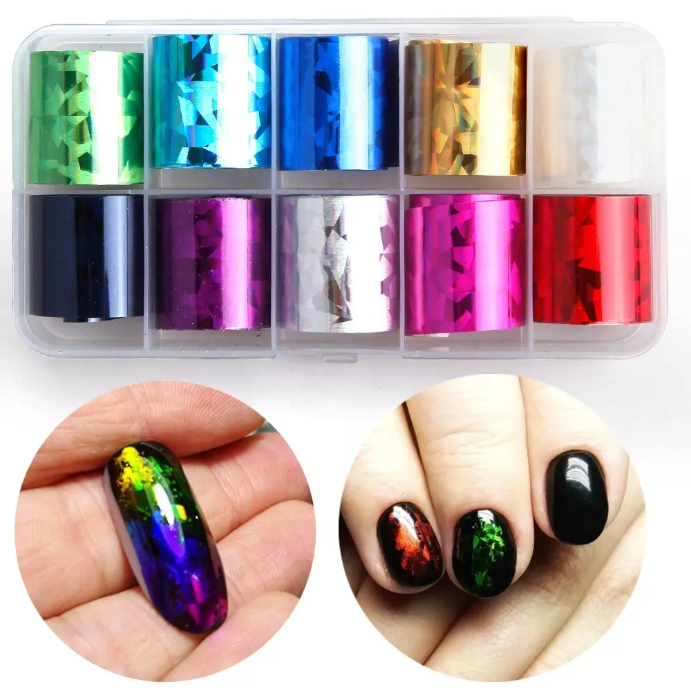 

10Pcs Nail Foil Set Nail Sticker Holographic Nail Art Transfer Sticker 2.5*100cm Manicure DIY Holo Decoration Laser Shinning Mix