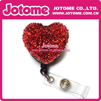 

Costume Jewelry Crystal Rhinestone Red Heart Rhinestone Brooch/Button/Pendant Rhinestone Retractable Badge Reel/ ID Badge Holder
