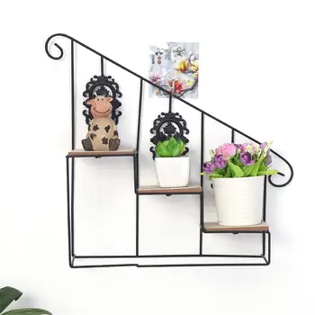

Wooden Iron Storage Holders Home Storage Shelf Wall Hanging Storage Box Flower Pots Book Storage Racks Decoration Organizer