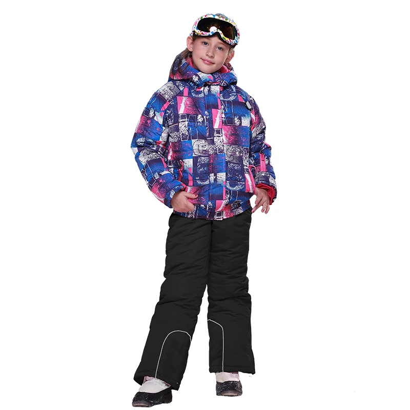 

Dollplus 2019 Winter Kids Ski Suit for Girls Windproof Waterproof Outdoor Hoodeds Warm Sets Children Clothing Jacket Pants Set