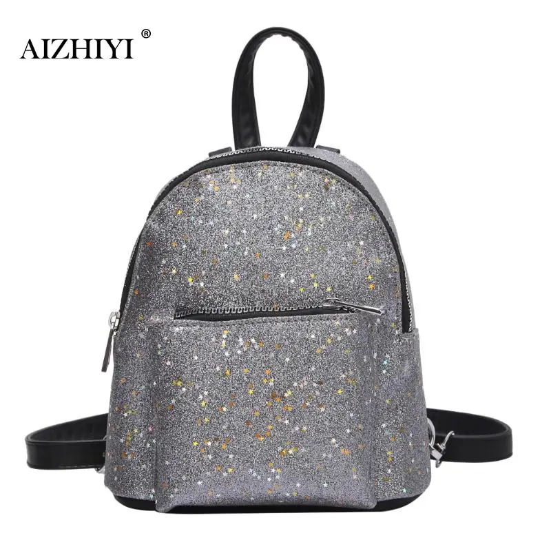 

Women Backpack Glitter Sequins Pu Leather Back Bag Backpack Teenage Girl Mini Elegant Schoolbag Small Backpack 4 Colors