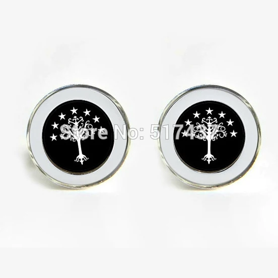 

1 pair wholesale Wedding Cufflinks Personalized 16mm Silver Cufflinks White Tree of Gondor Cufflinks Men Shirt Cufflinks